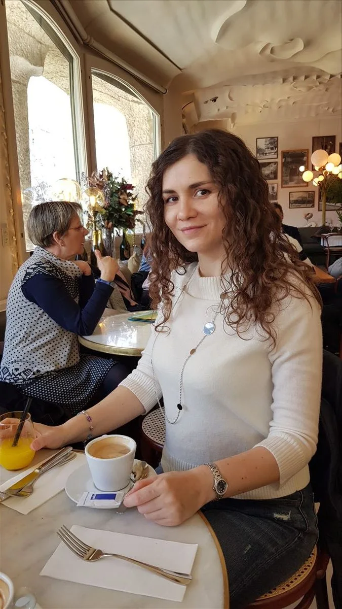 Girl in a café in the Gothic Quarter of Barcelona