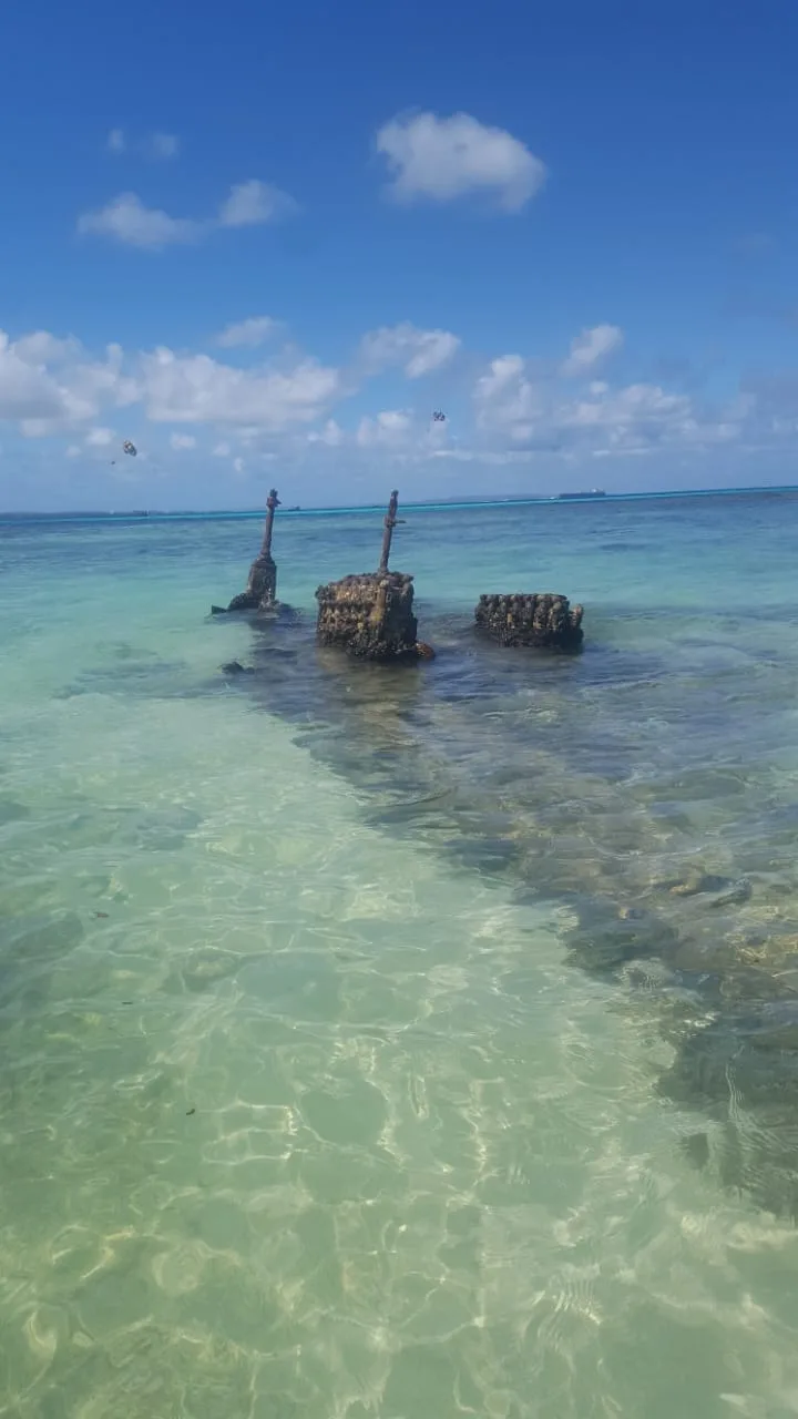 Sunken piles in clear water, Saipan