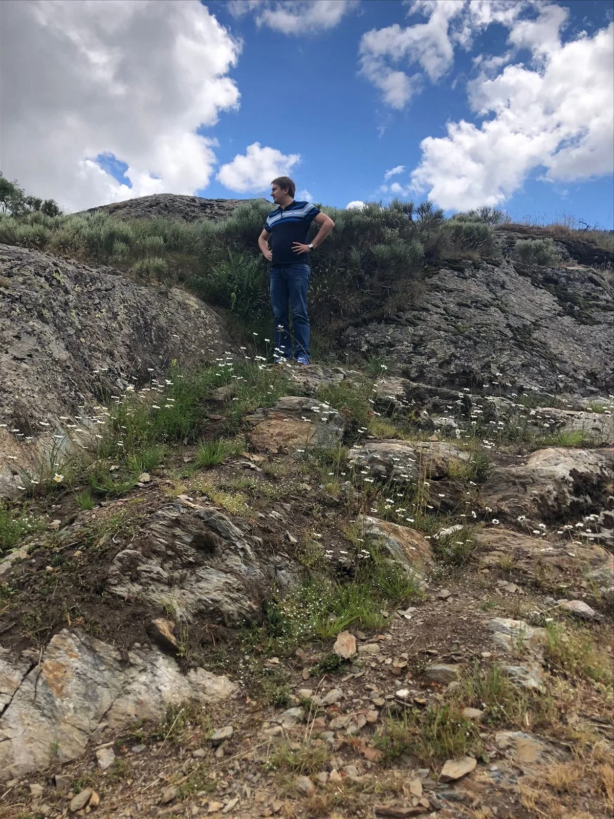 Rocky slope with hiker in Andorra