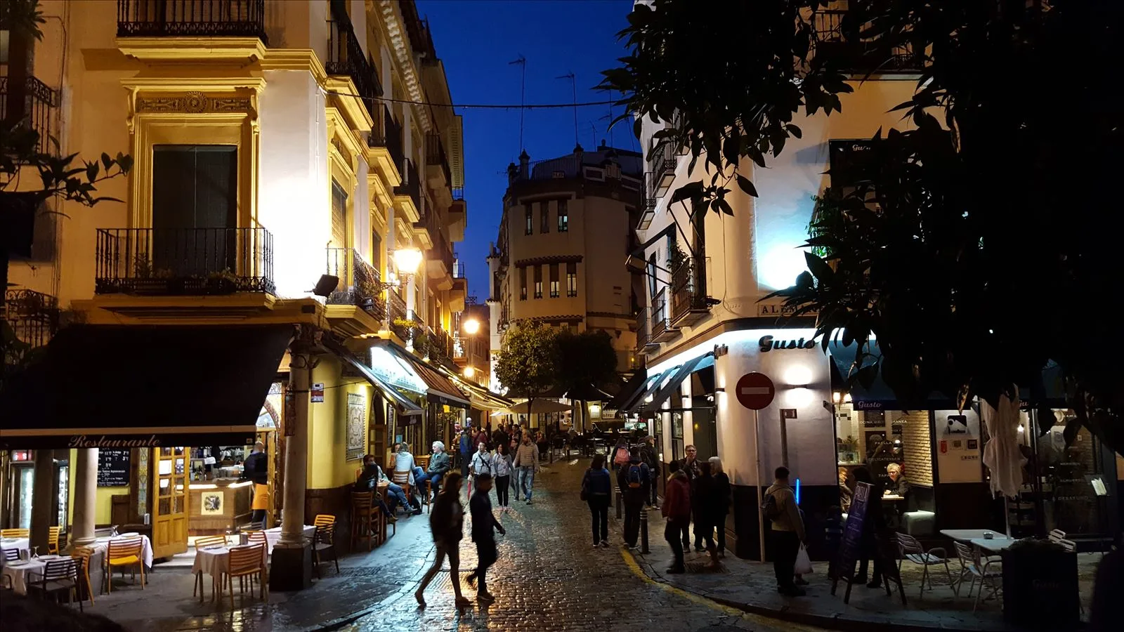 Night street in the center of Seville