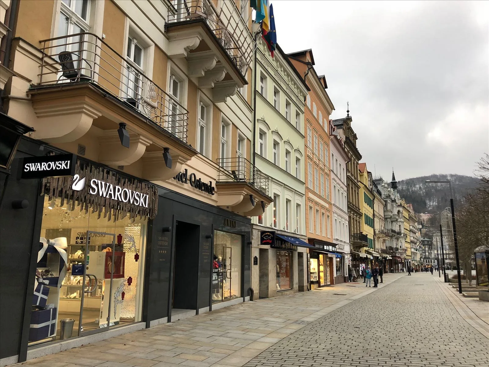 Karlovy Vary street with shops