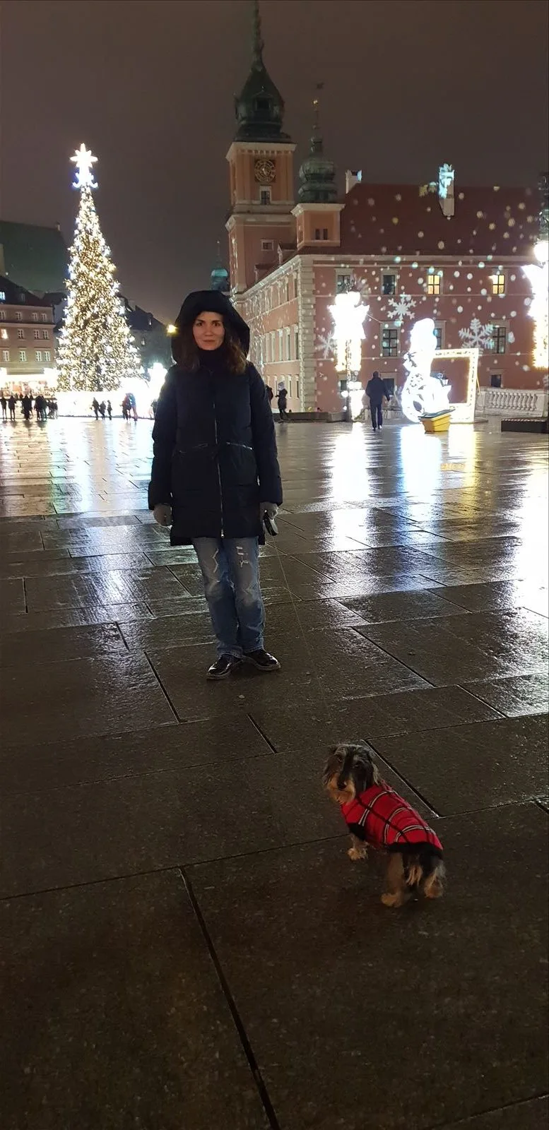 Warsaw at night: wet streets and city lights