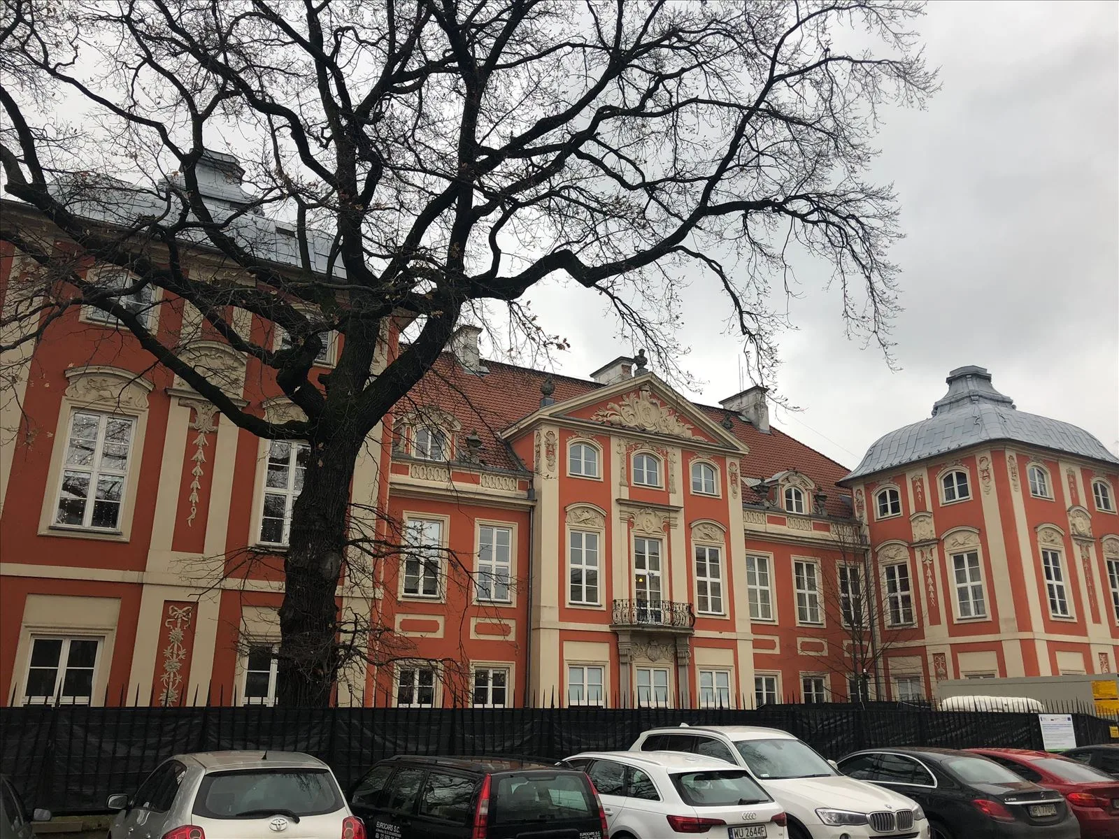 Red historic building in central Warsaw