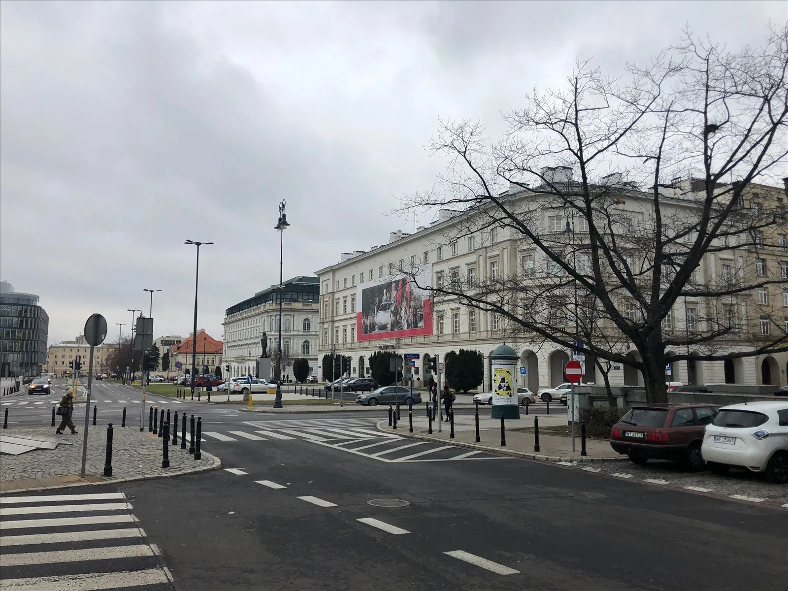 Street with tram tracks in downtown Warsaw
