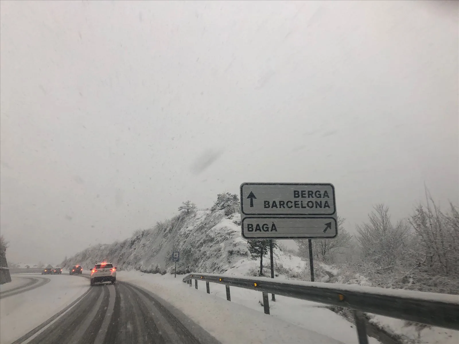 Snowy road to Barcelona from Andorra