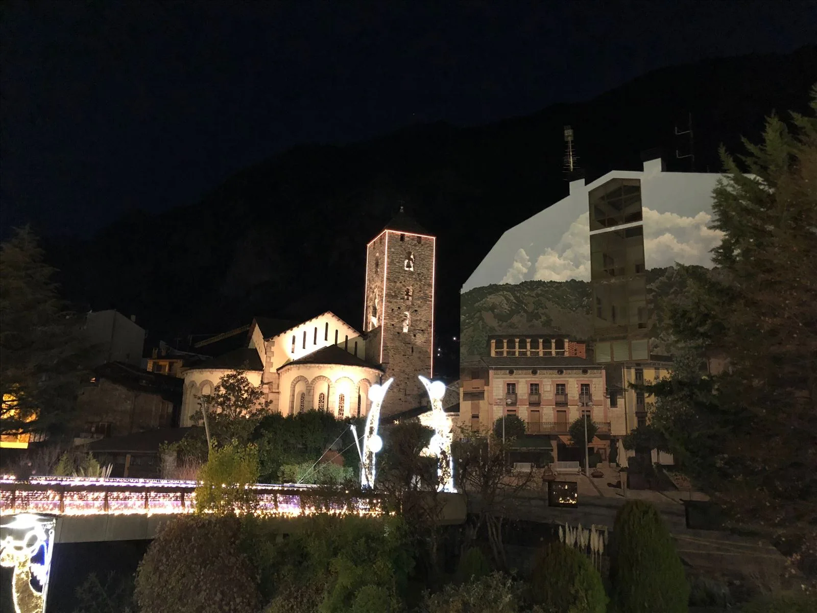 Stone church in Andorra in the evening