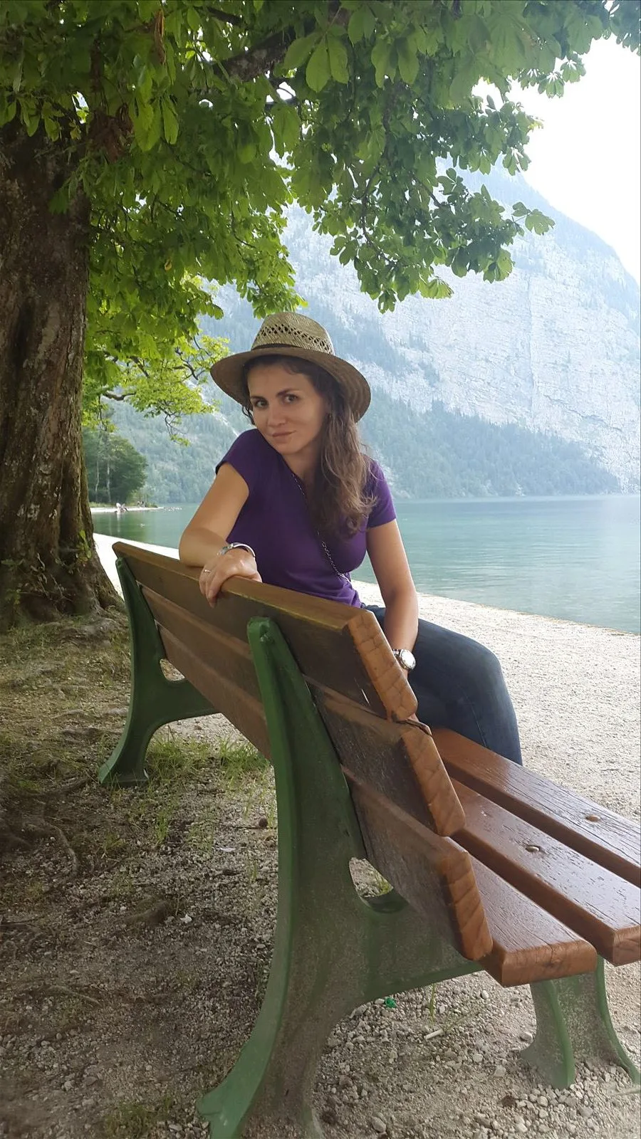 Tourist by a mountain lake in Bavaria