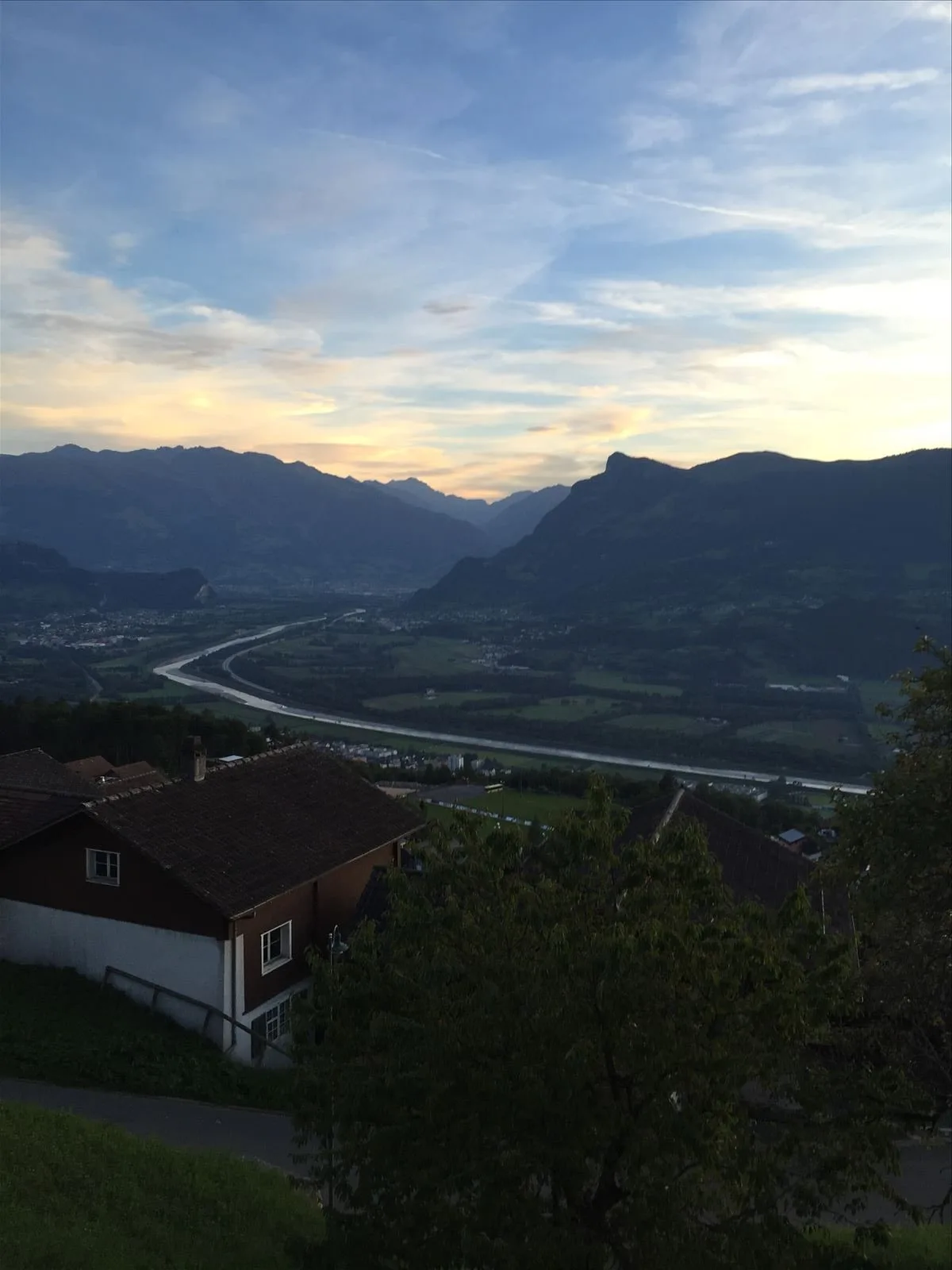 Sunset over mountain valley in Liechtenstein