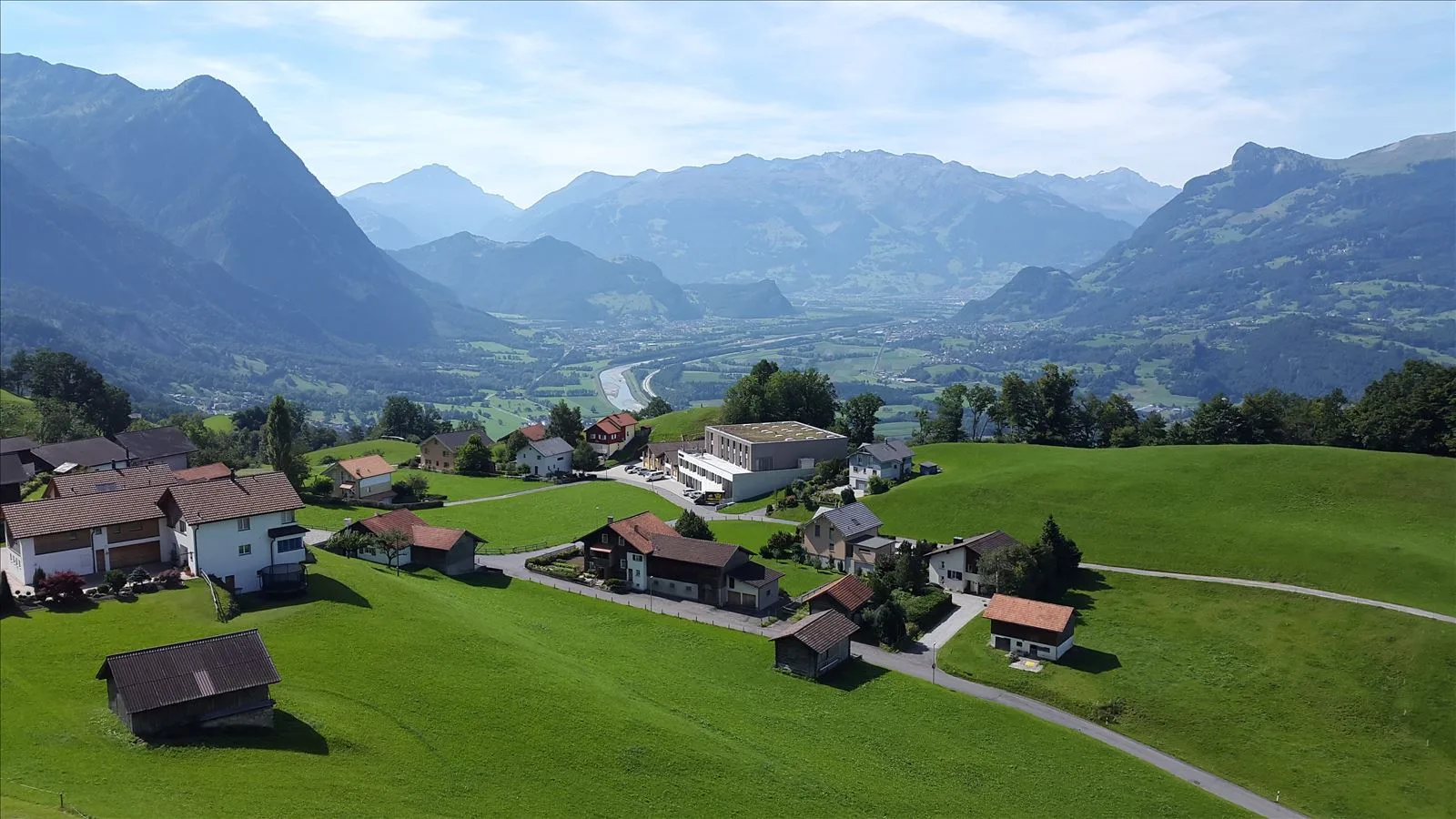 Green valley of Liechtenstein with mountains