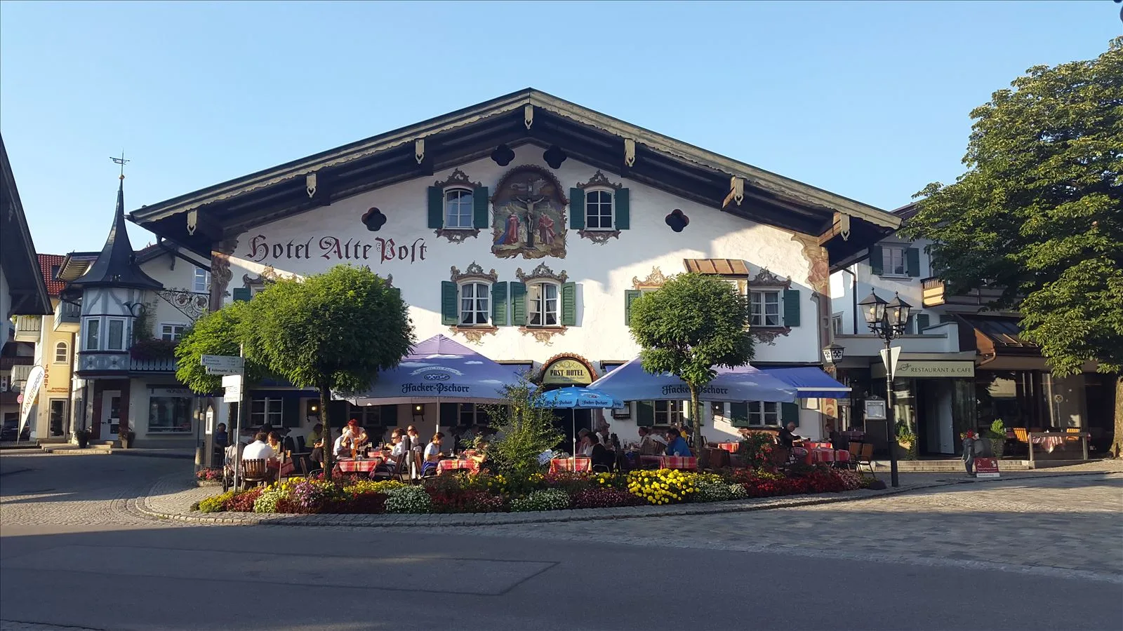 Square with café in Bavaria near Salzburg