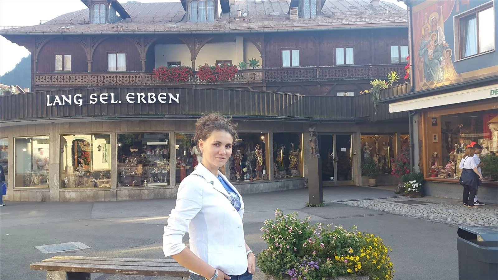 Girl at the entrance of a restaurant in Bavaria
