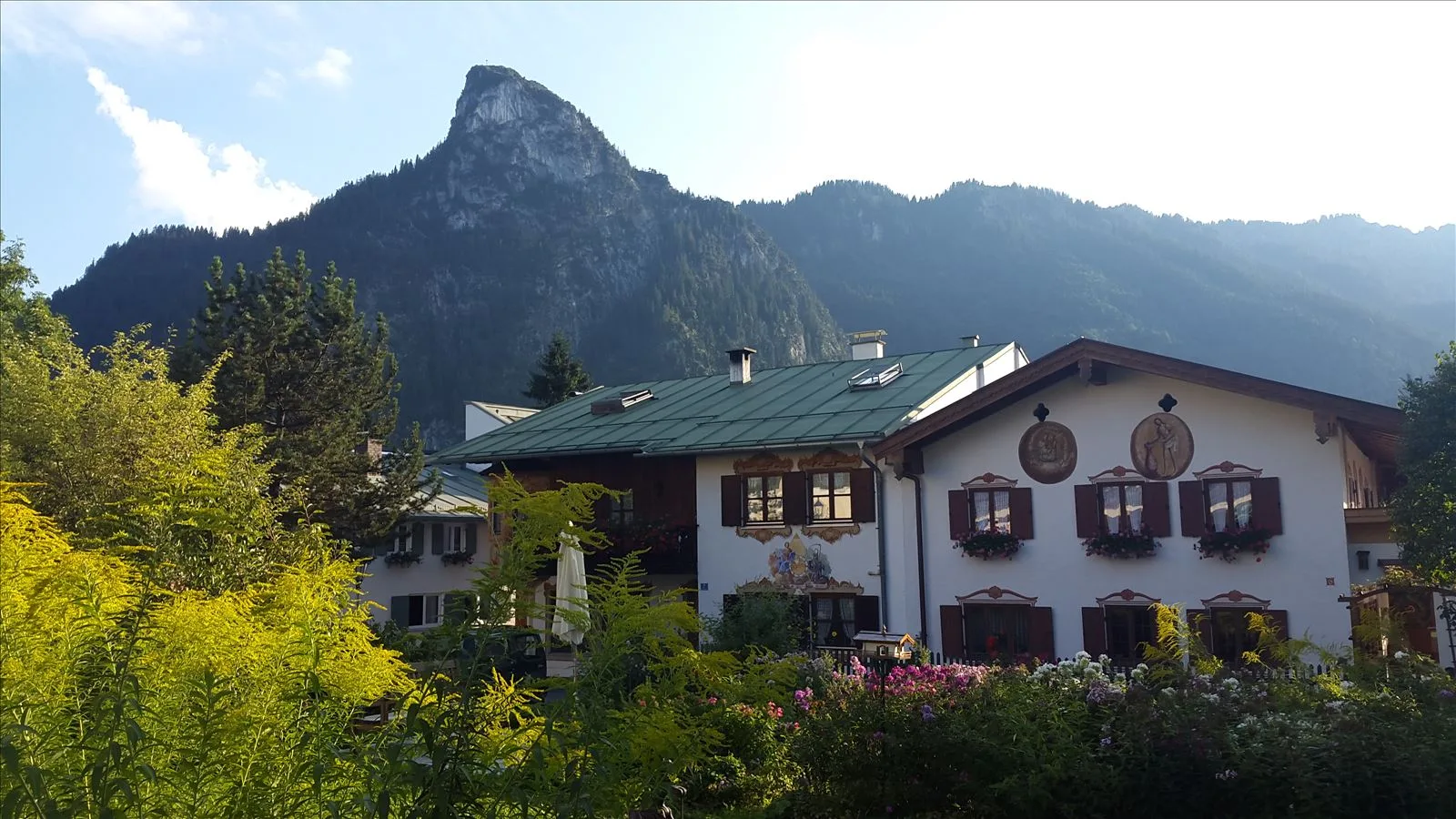 Alpine mountains and Bavarian village
