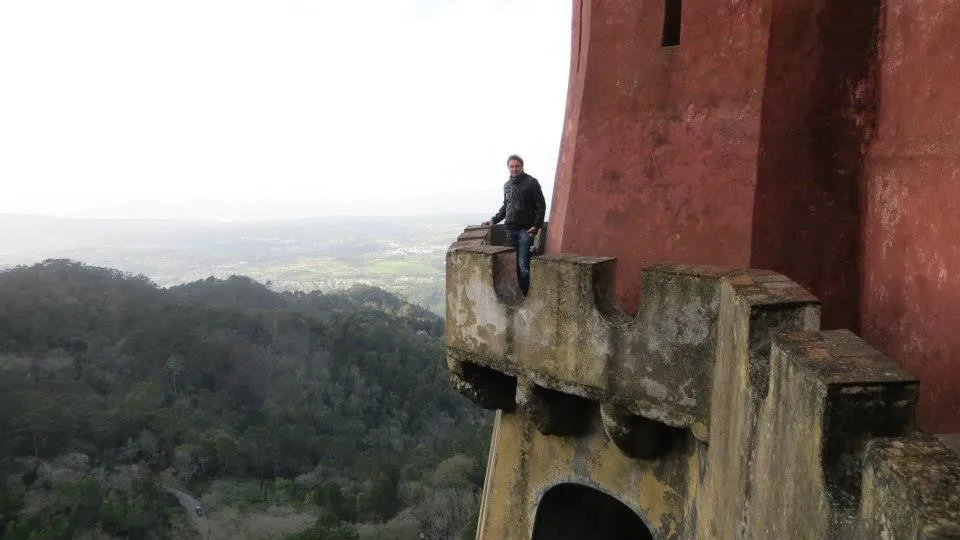 Tourist on a castle tower in Sintra