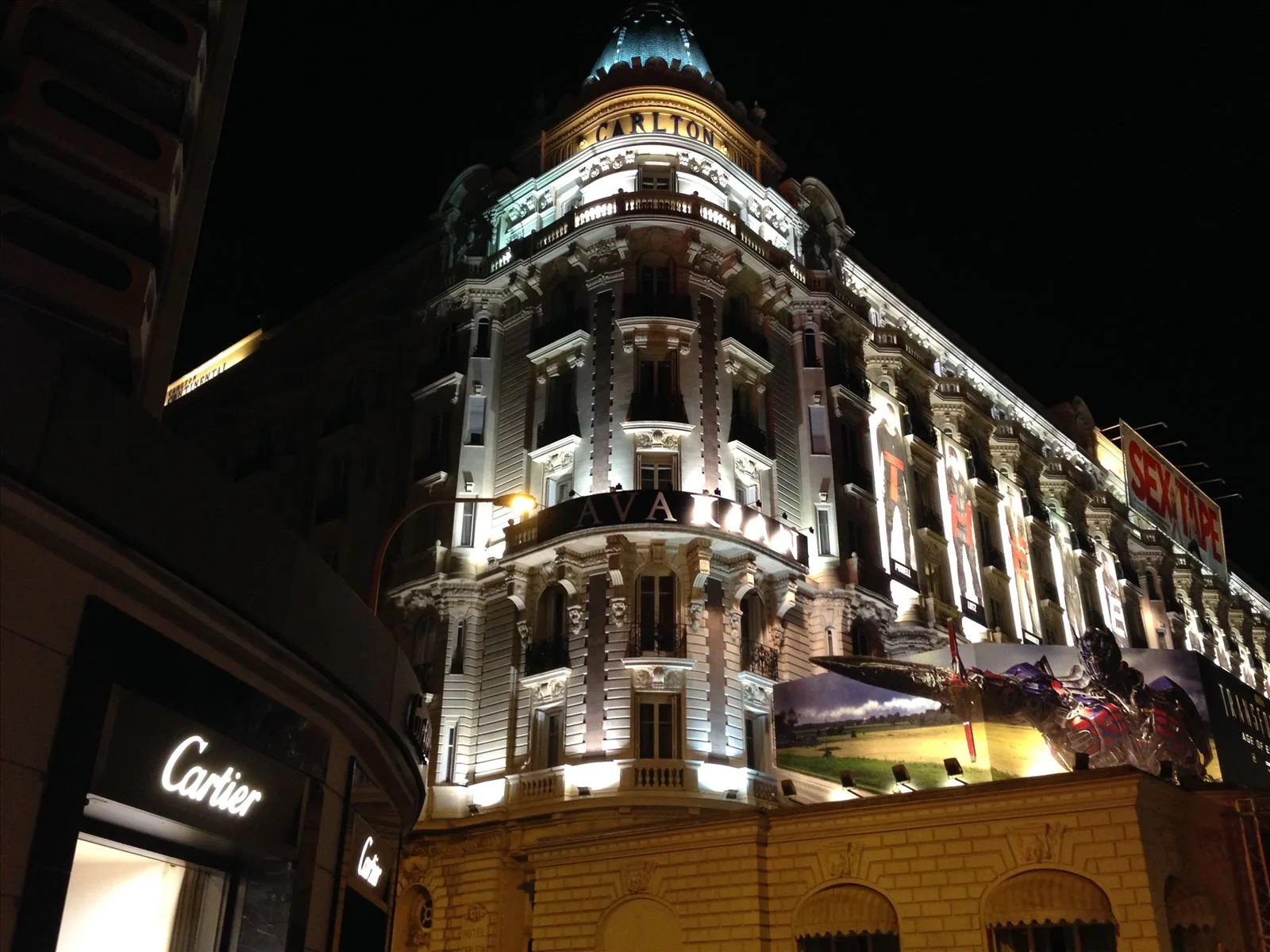 Carlton Hotel at night in Cannes