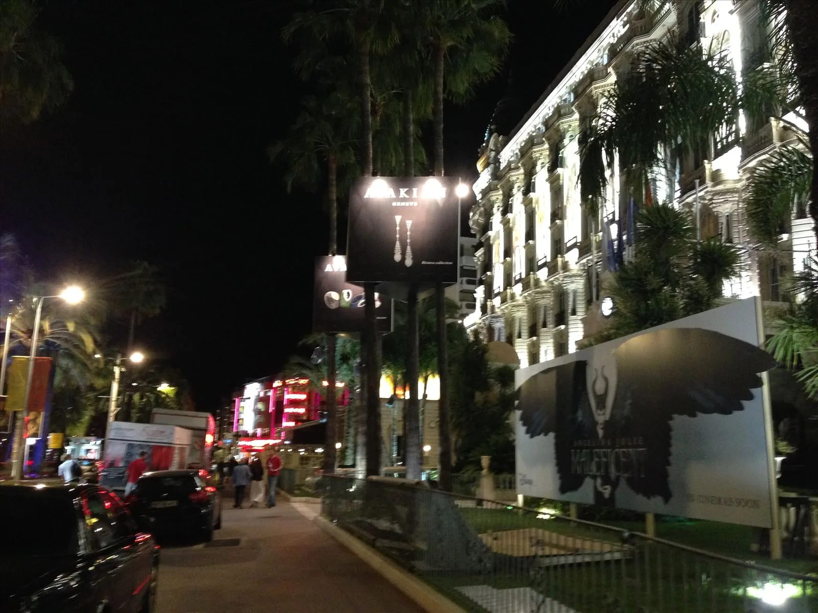 Illuminated buildings in Cannes at night