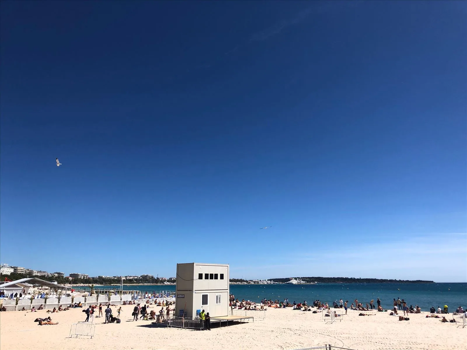 City beach in Cannes with umbrellas