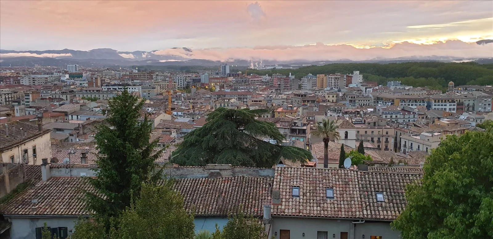 Girona panorama from hill — towers and roofs
