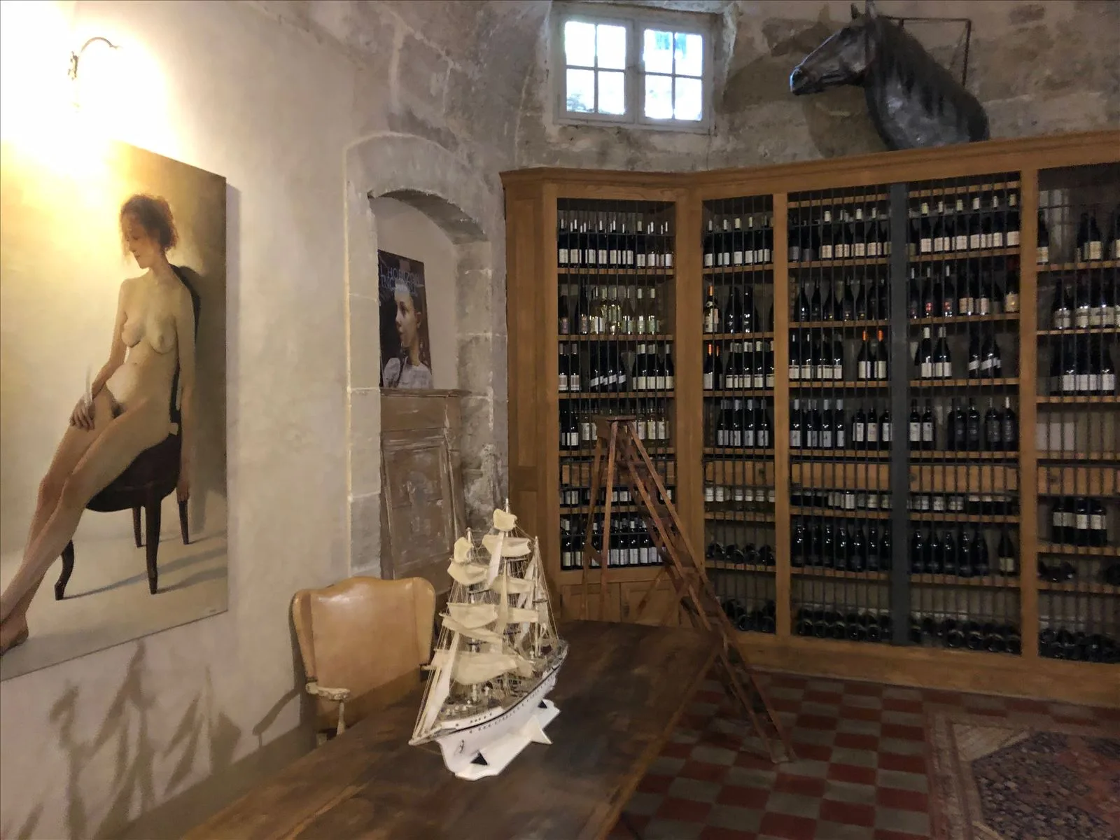 Wine cellar with collection at Chateau de Mazan