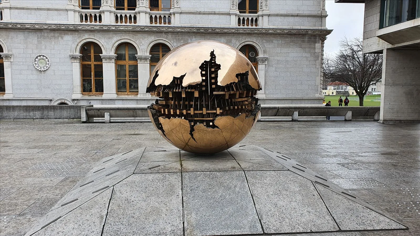Sphere within a sphere sculpture at Trinity College