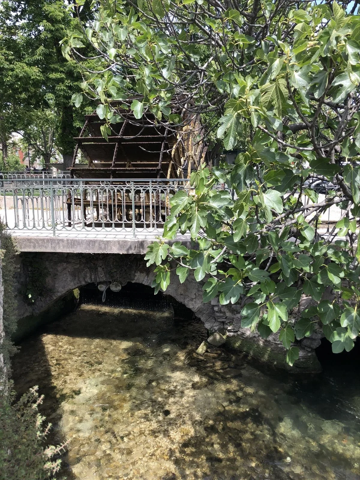 Cafe terrace by the water in L'Isle-sur-la-Sorgue