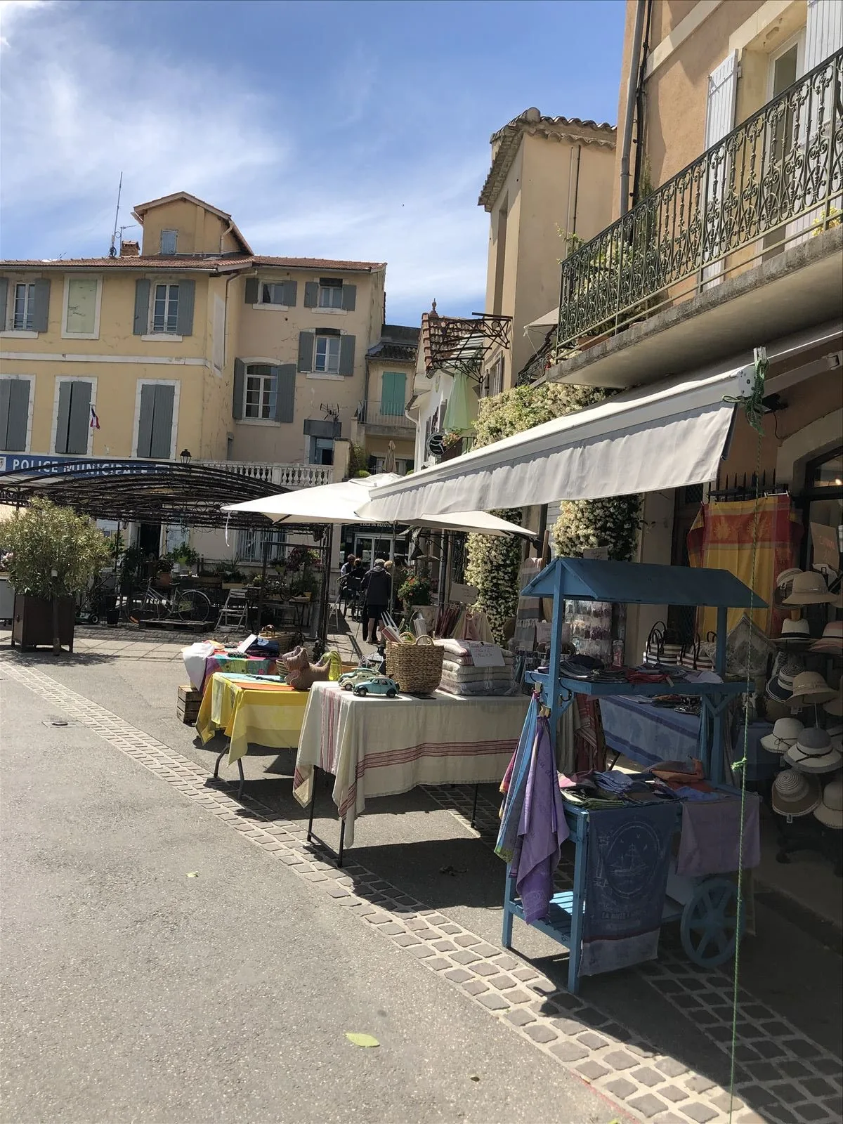 Market under awnings in Provence