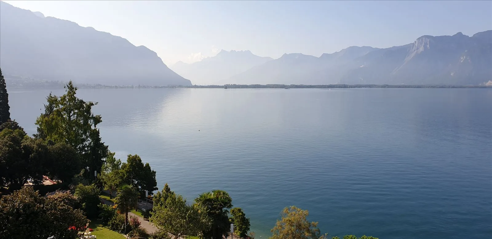 Lake Geneva and mountains on the horizon