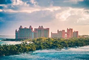 Atlantis resort building at sunset