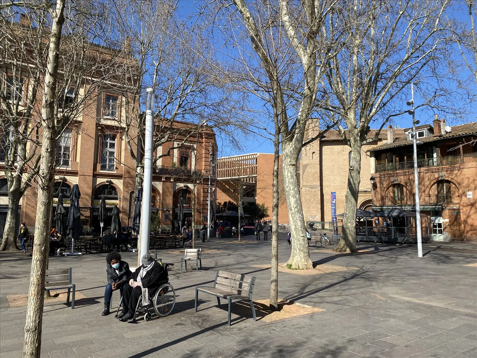 Square with trees in Toulouse in winter