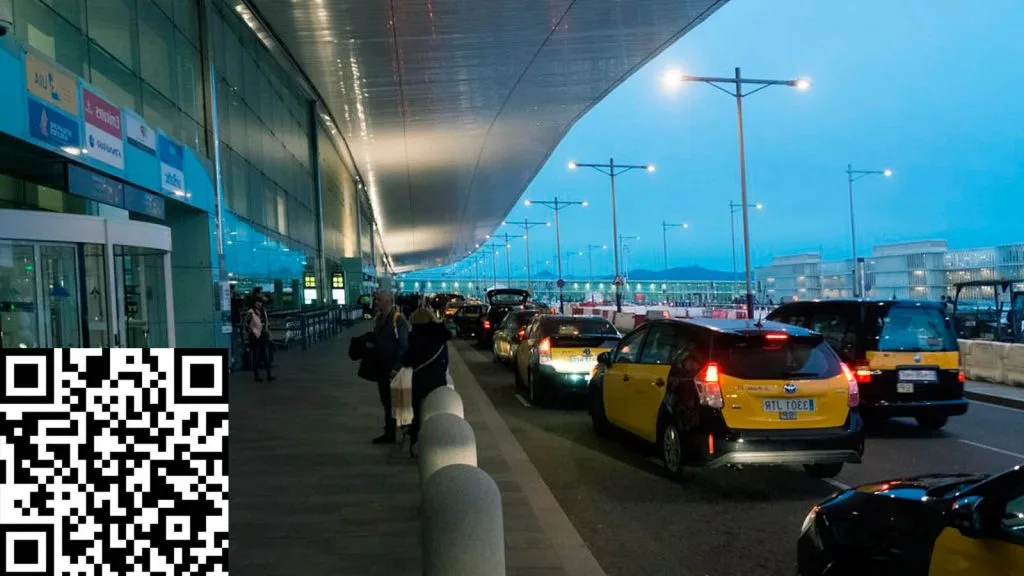 Yellow taxis at Barcelona airport terminal