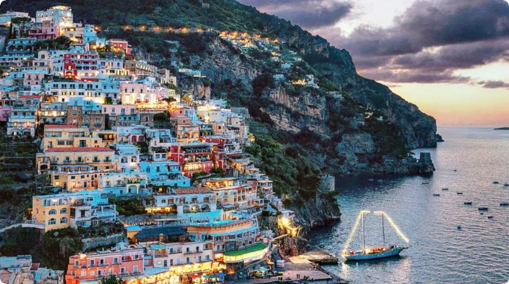 Positano with colorful houses on cliffs