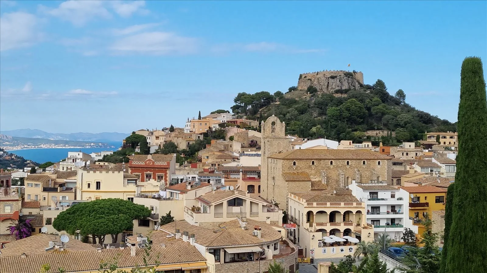 View of Begur and the sea from castle ruins