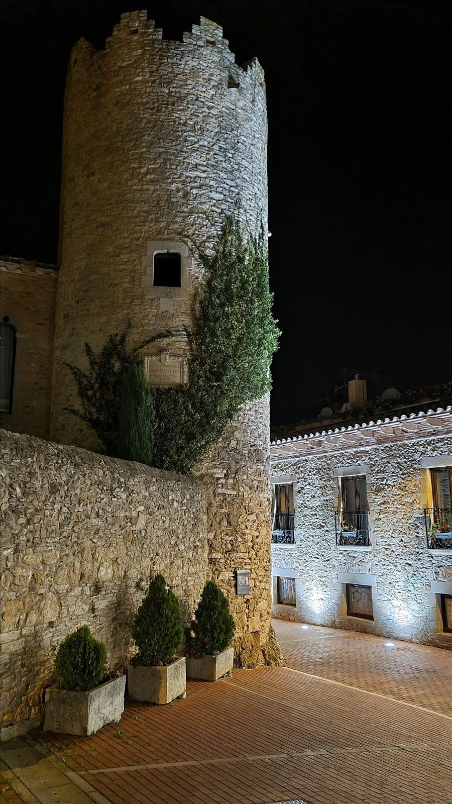 Stone walls and tower in central Begur