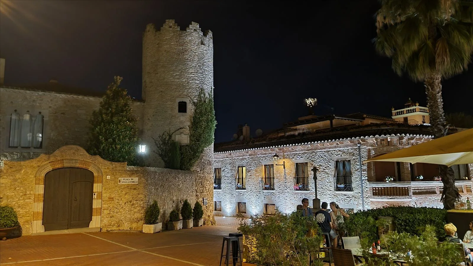 Begur Castle tower at night with lighting