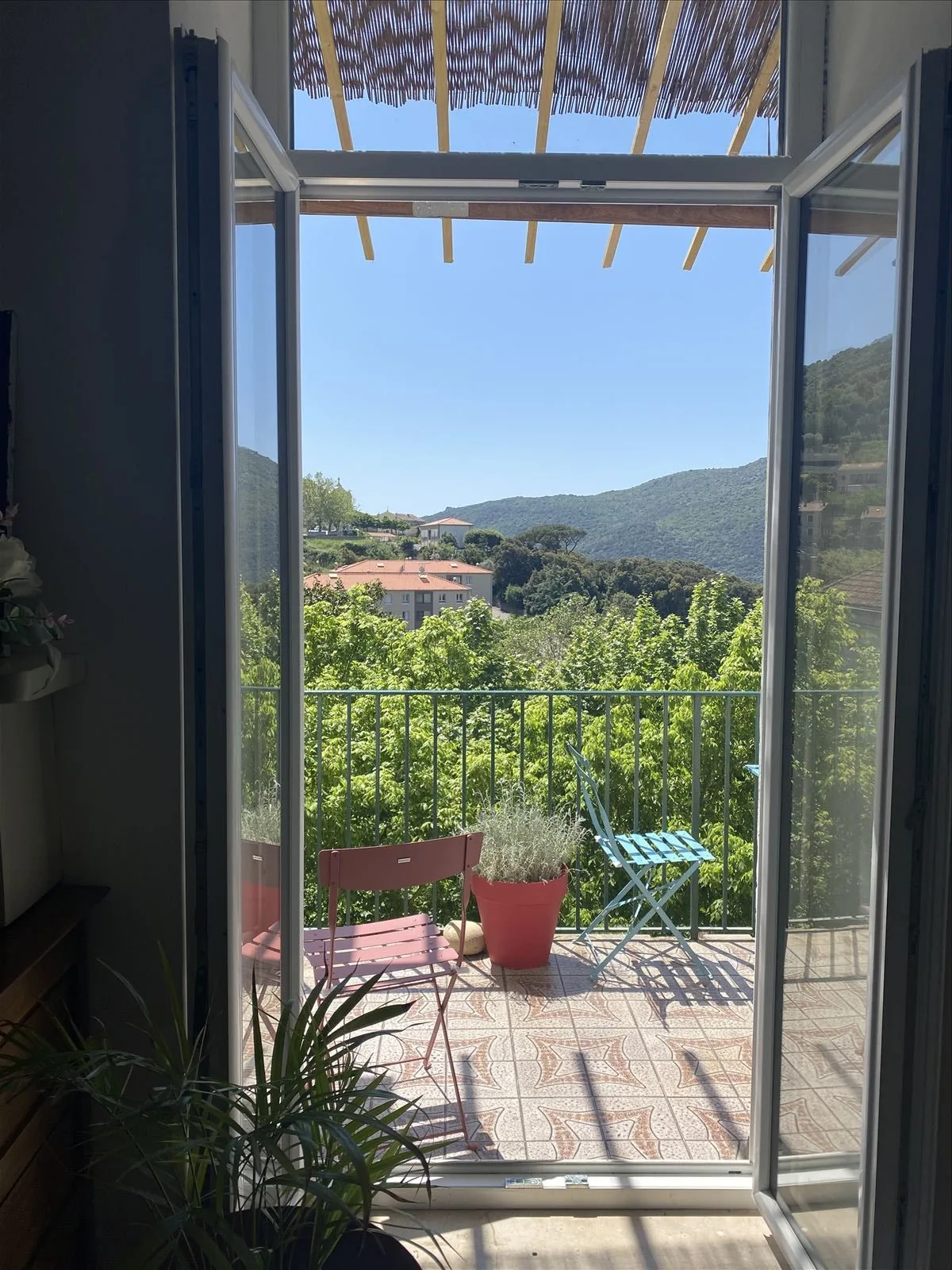 View from the window of mountains and vineyards