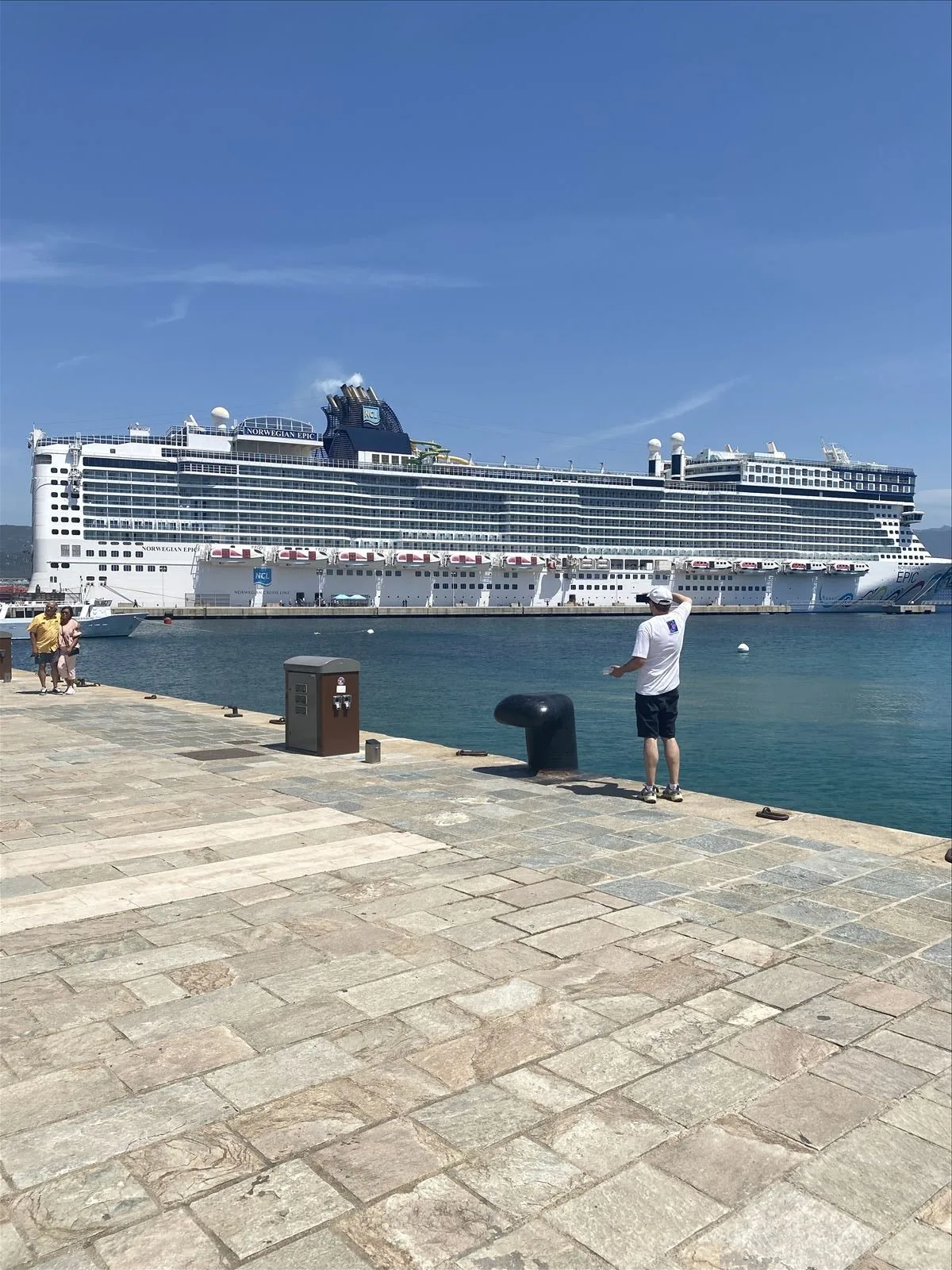 View of Ajaccio port with a cruise ship