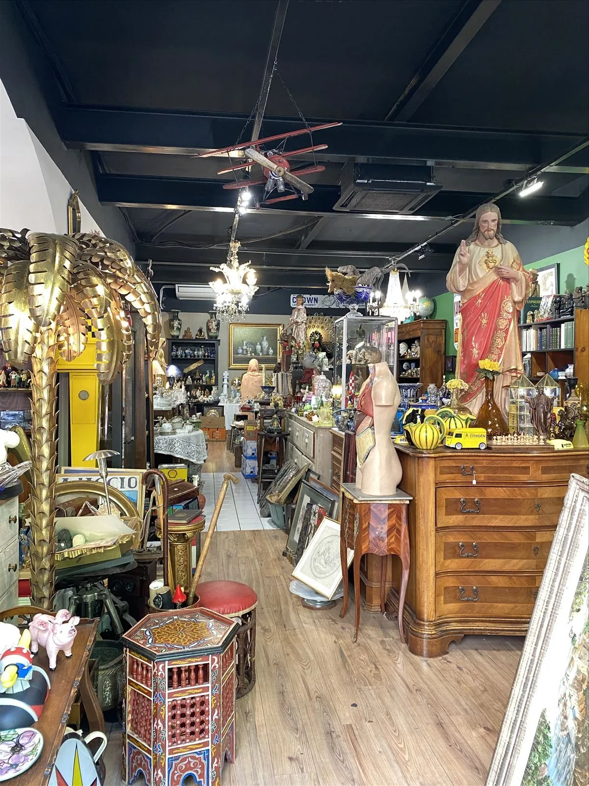 Antique shop with religious figures