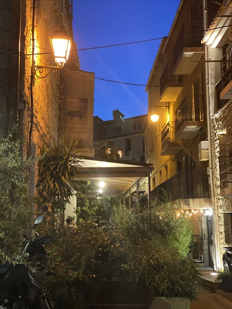 Narrow street of old Porto-Vecchio in the evening