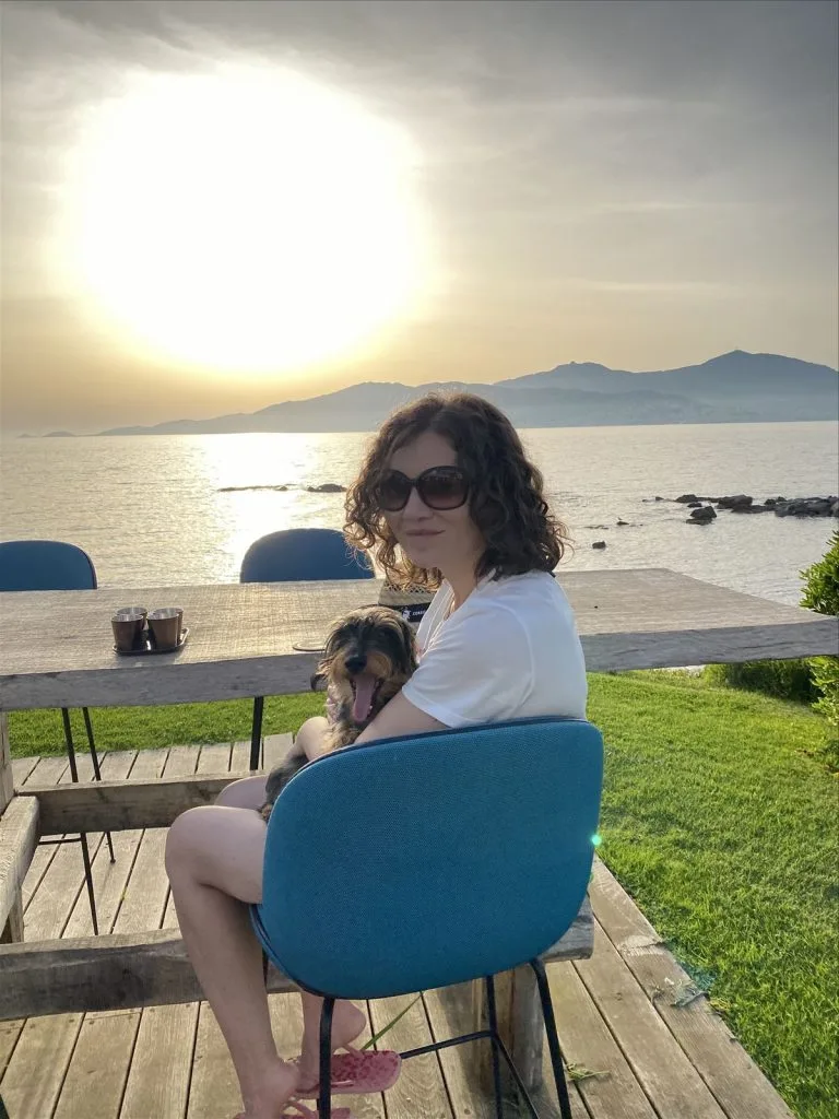 Family watching sunset in Corsica