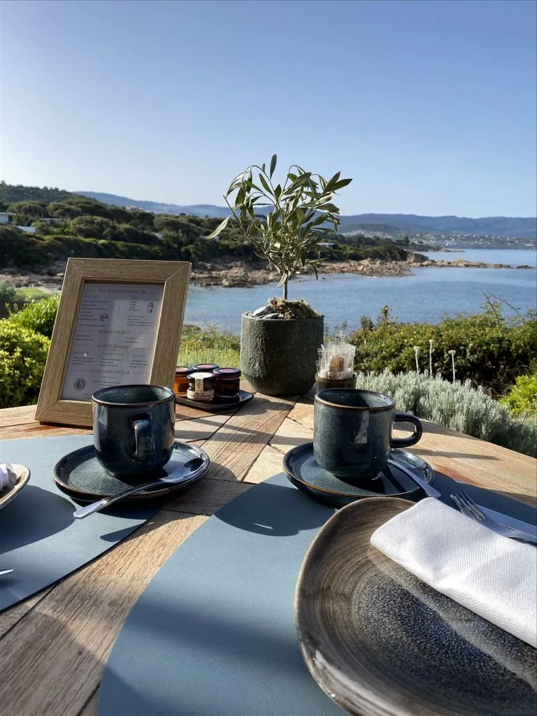 Breakfast on terrace with bay view