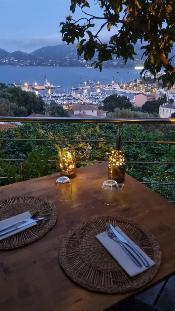 Rooftop bar with garland in Porto-Vecchio