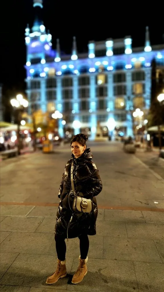 Man at night in central Madrid