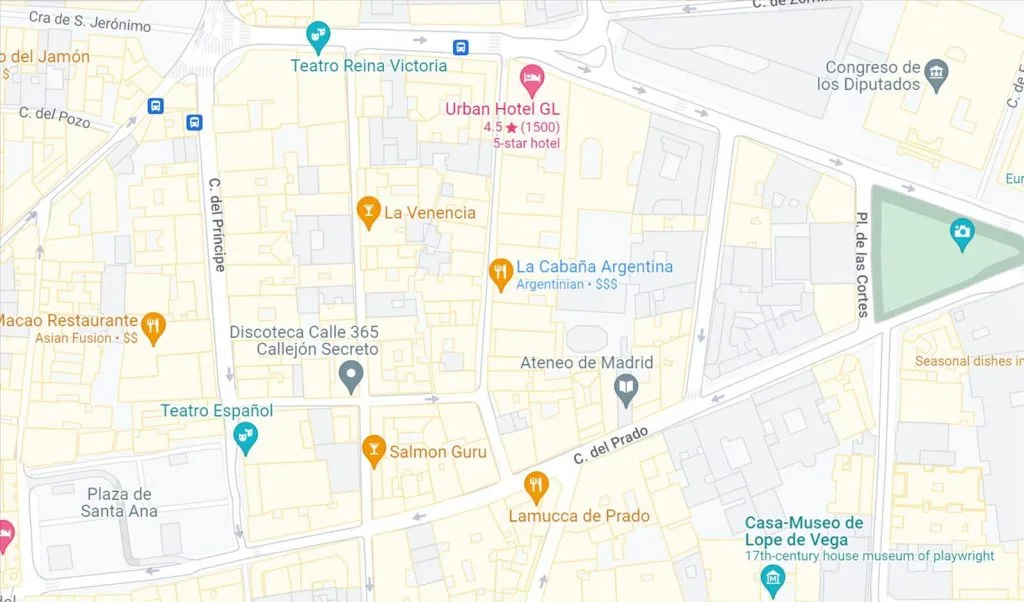 Map of tourist route in Madrid