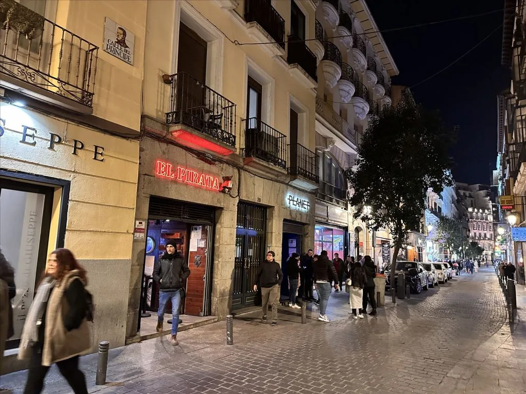 Night shopping street in central Madrid