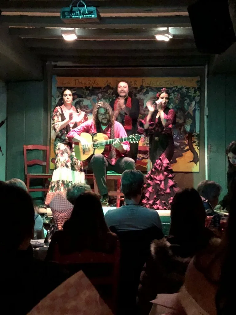 Flamenco dancer on stage in red