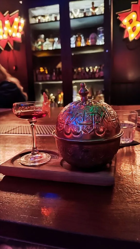 Decorative glowing ball in a bar