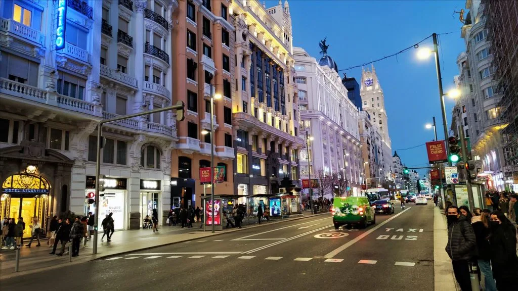 Gran Via in Madrid, evening street