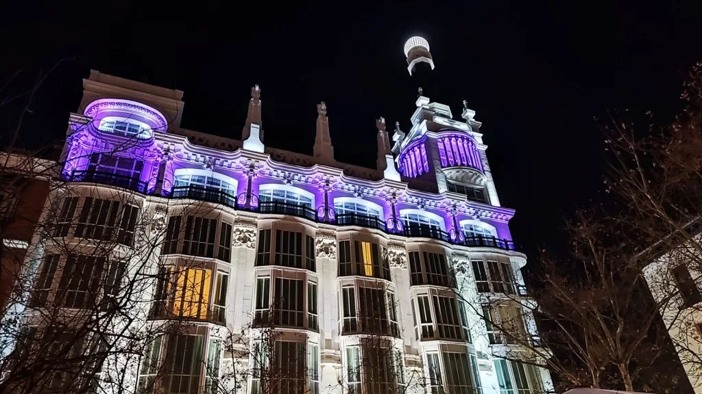 Decorative building with lighting in Madrid