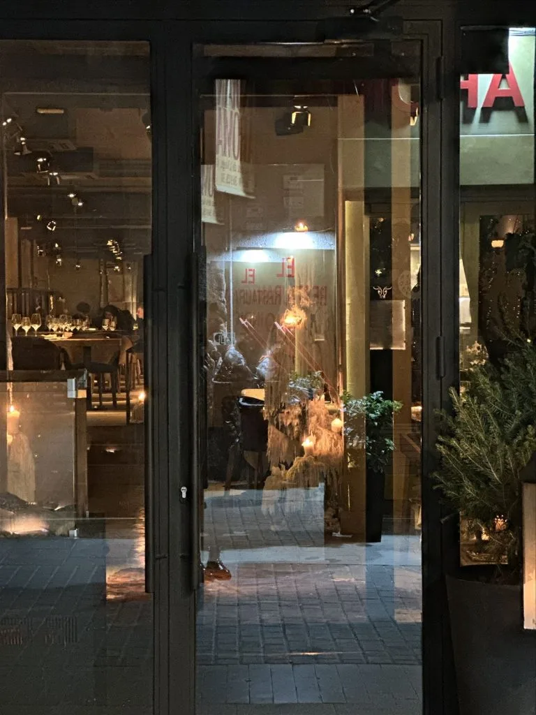 Interior of restaurant with Christmas decor