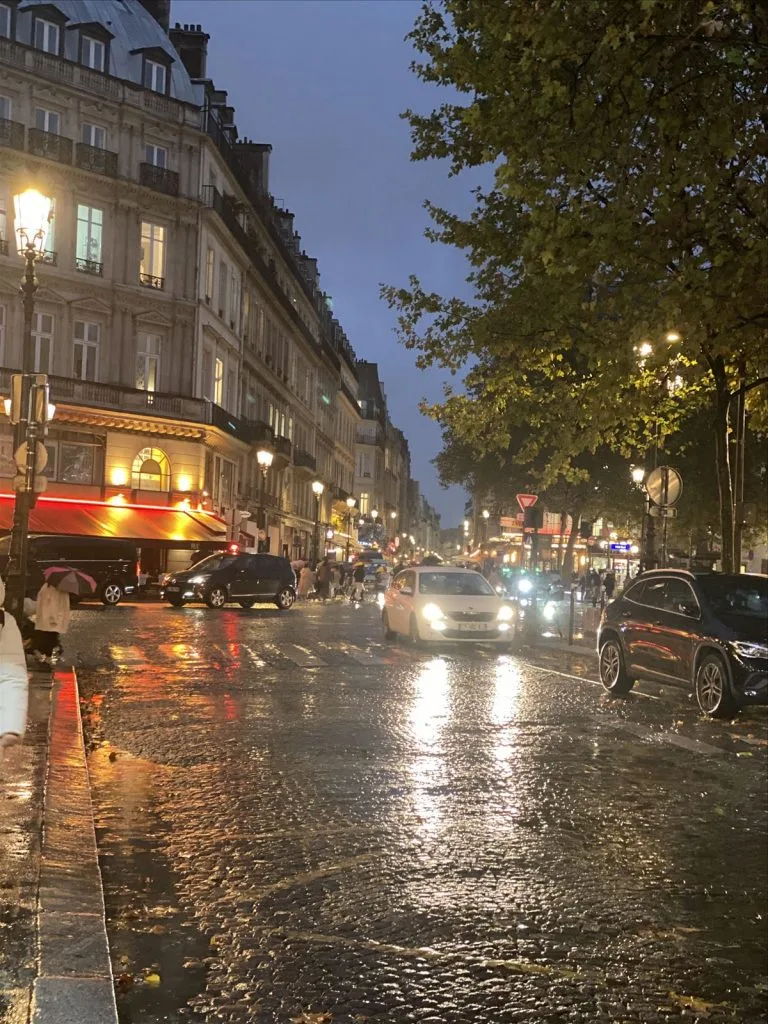 Night Paris street in the rain