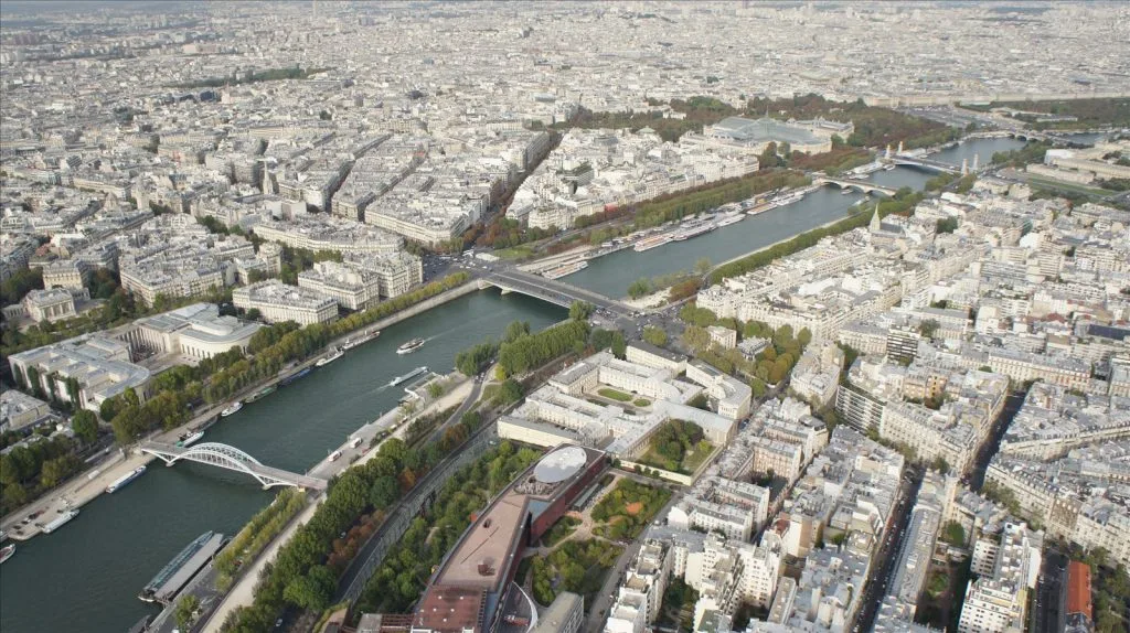 Aerial view of Paris and the Seine River